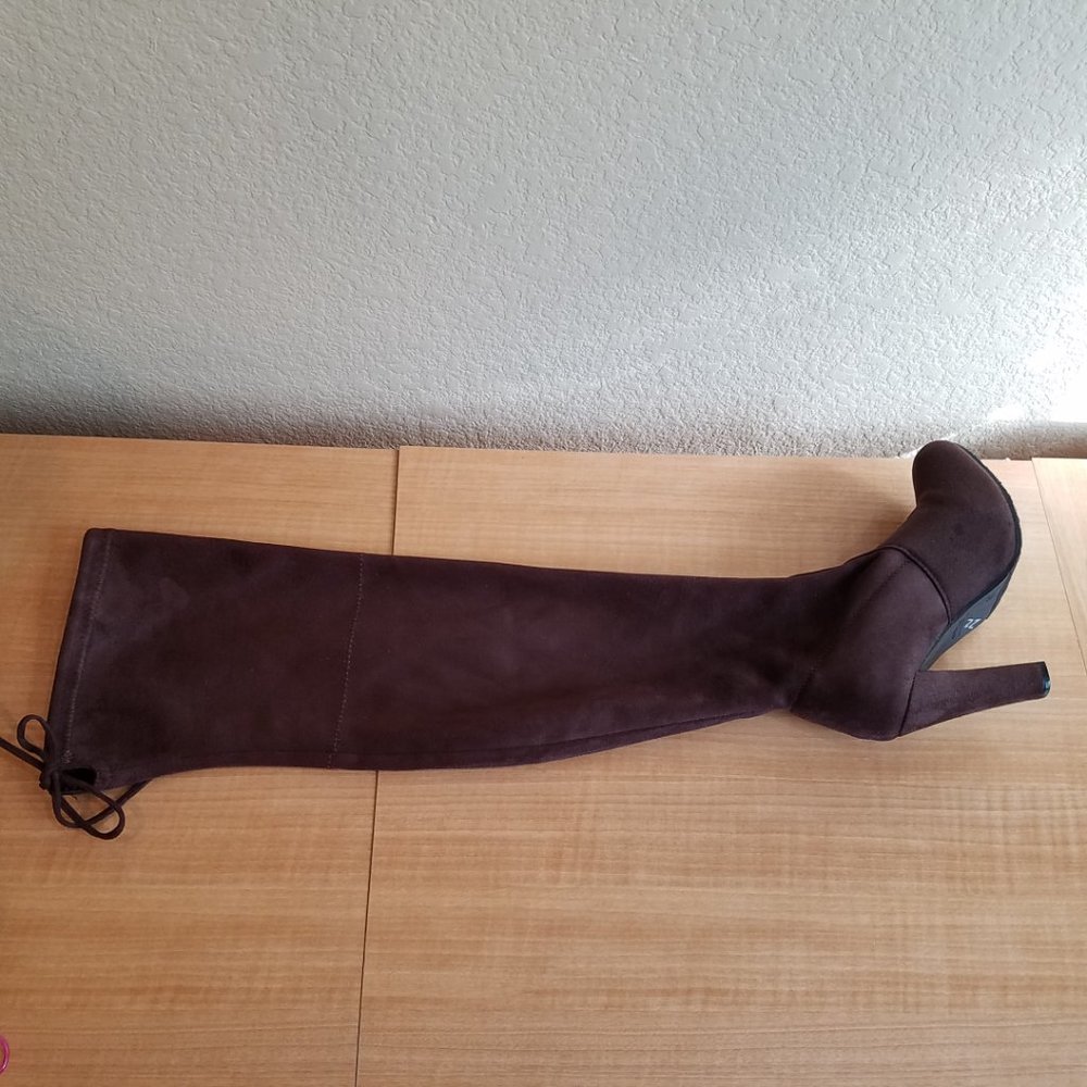 Forever Faux Suede Thigh-High Boots with Chunky Heel Size 8.5